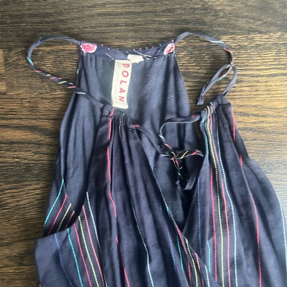 Anthropologie Dolan Navy/Rainbow Striped Halter Jumpsuit. Size S - Picture 6 of 10